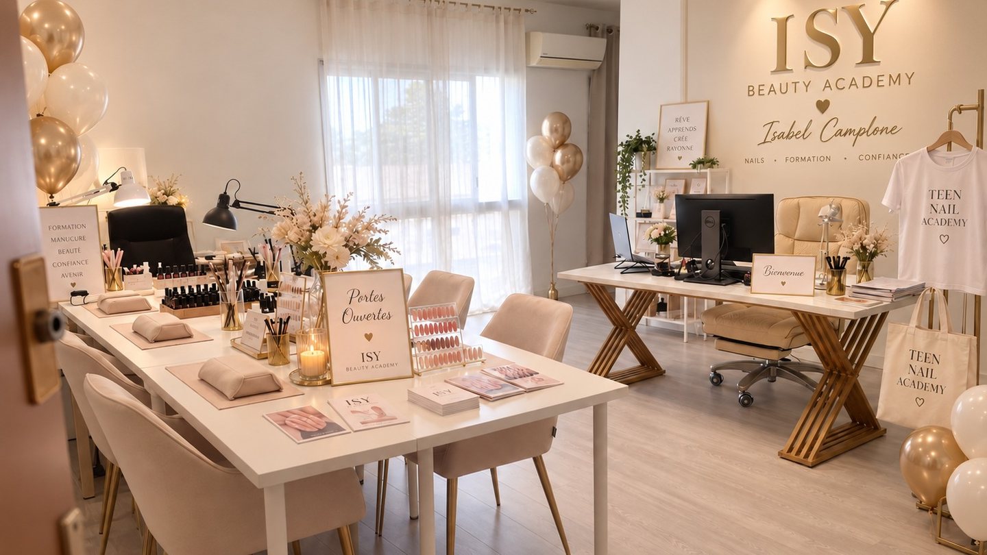 L'académie ISY Beauty Academy à Villeneuve-Loubet : postes de travail équipés, matériel et espace d'accueil