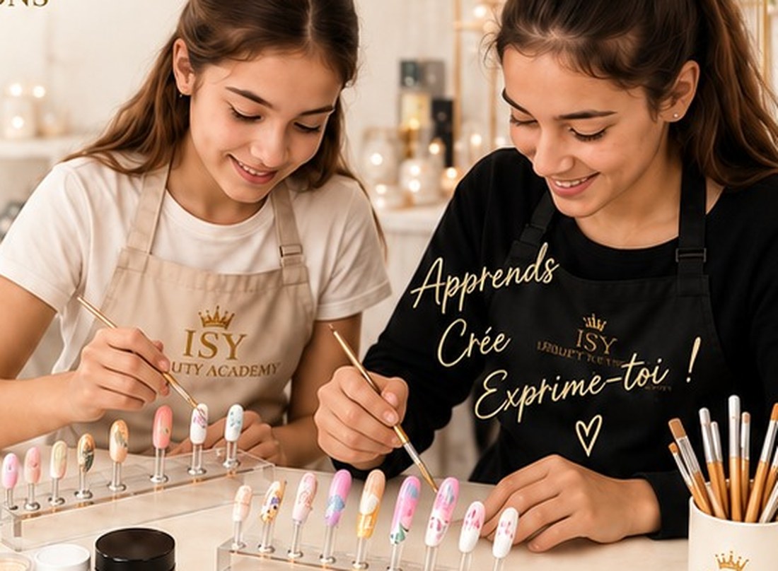 Deux adolescentes réalisant du nail art sur tips à l'ISY Beauty Academy